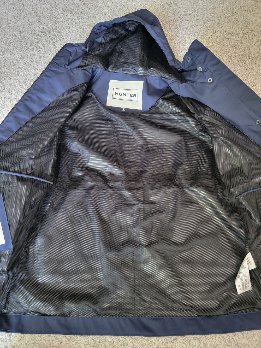 Hunter Cinched Waist Navy Hooded Rain Jacket Small - Picture 8 of 12